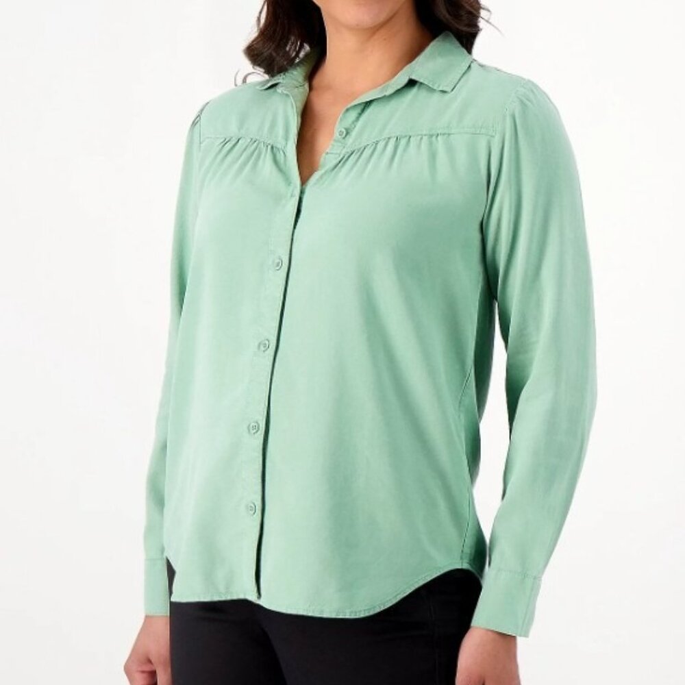 Side Stitch Shirred Button Down Shirt 15552